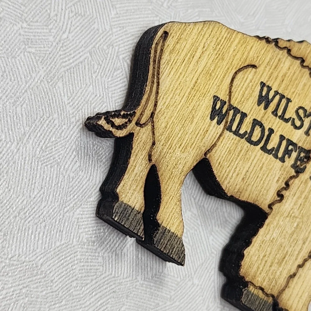 Wilstem Wildlife Park, Indiana Wood Cut Out BUFFALO Animal Key Chain Ring